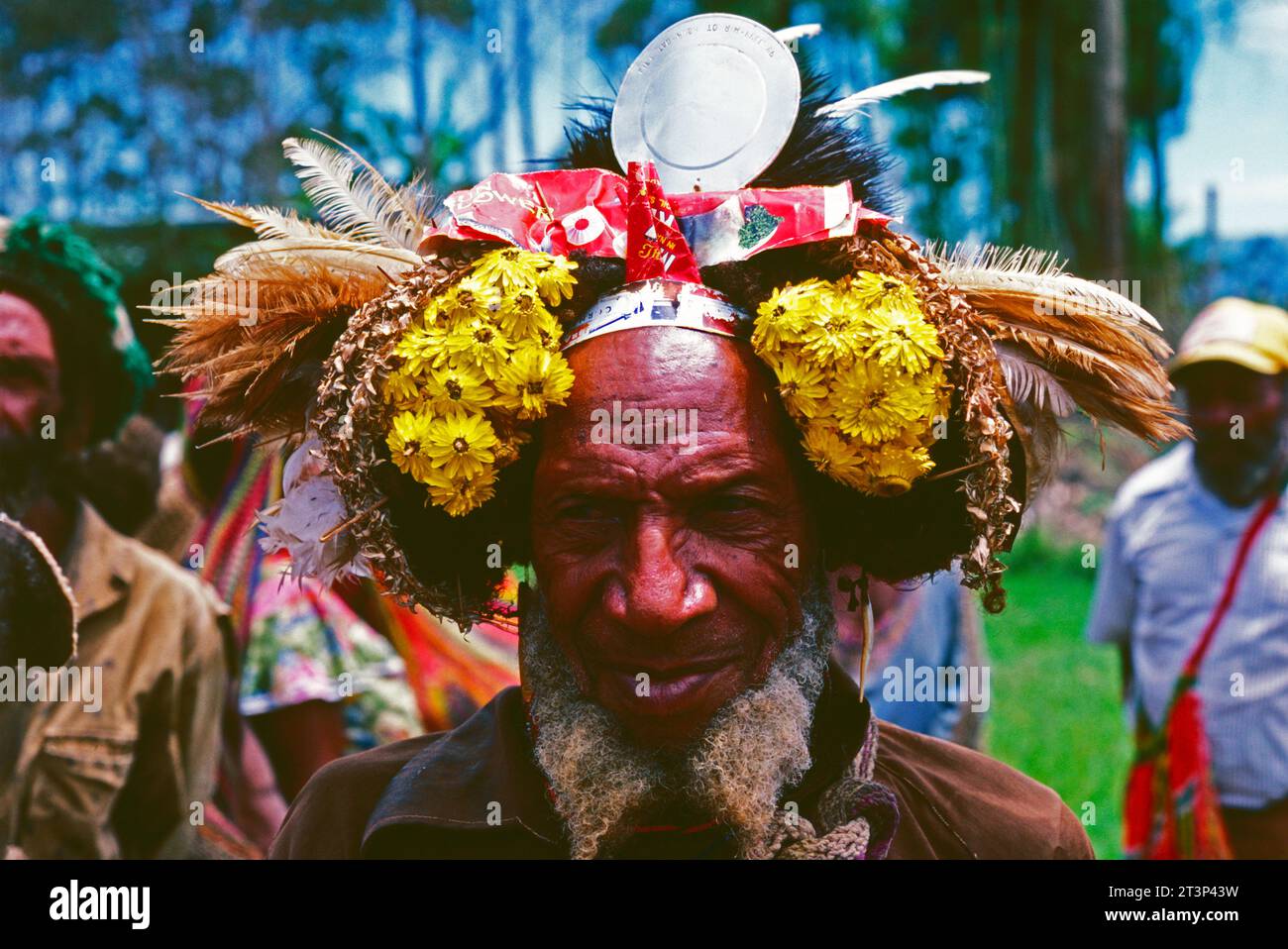 Papua nuova Guinea. Southern Highlands. Ritratto all'aperto del tribesman Huli. Foto Stock