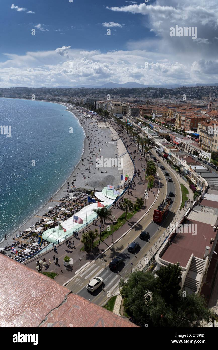 Serie di paesaggi della costa mediterranea, nel comune di Nizza (Alpi marittime) nel sud della Francia. promenade des anglais, vieux nice faxa Foto Stock