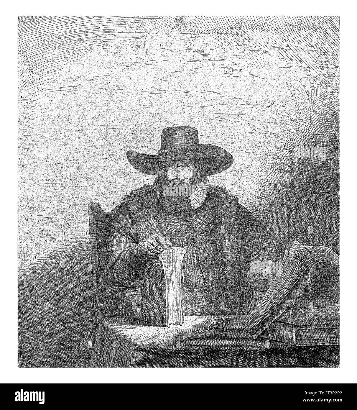 Ritratto del ministro mennonita Cornelis Claesz. Anslo, Salomon Savery, dopo Rembrandt van Rijn, 1641 - 1665 Foto Stock