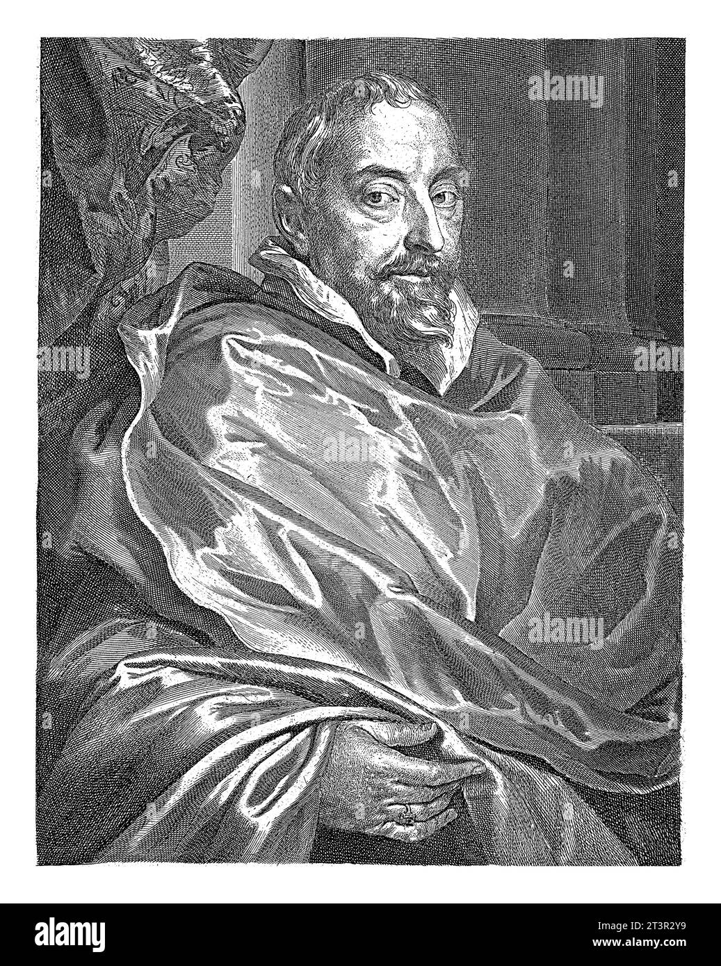 Ritratto a metà lunghezza di Antoon Triest. Sullo sfondo tre colonne. Indossa un anello sul dito anulare della mano destra. Nel margine un tre-li Foto Stock