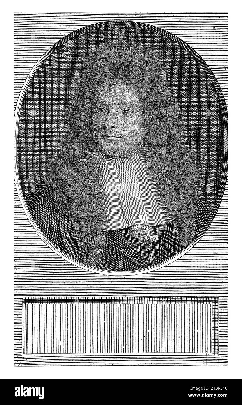 Ritratto di Steven Blankaart, Gilliam van der Gouwen, dopo David van der Plas, 1670 - c. 1740 Ritratto in cornice ovale di Steven Blankaart, un trofeo olandese Foto Stock