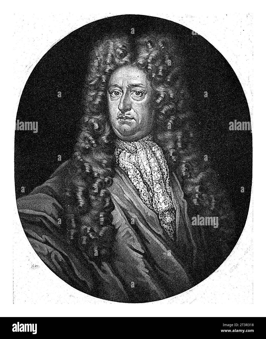 Ritratto di Samuel Stryk, Pieter Schenk (i), 1670 - 1713 il giurista tedesco Samuel Stryk. Indossa una parrucca. Foto Stock