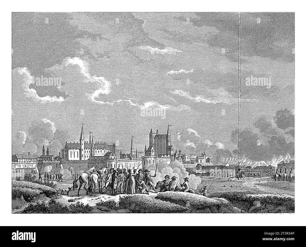 Attacco a Nantes, da parte dei Vendeers, il 29th di Wiedemaand 1793, Reinier Vinkeles (i), dopo Jacques Francois Joseph Swebach, 1793 - 1795 Foto Stock