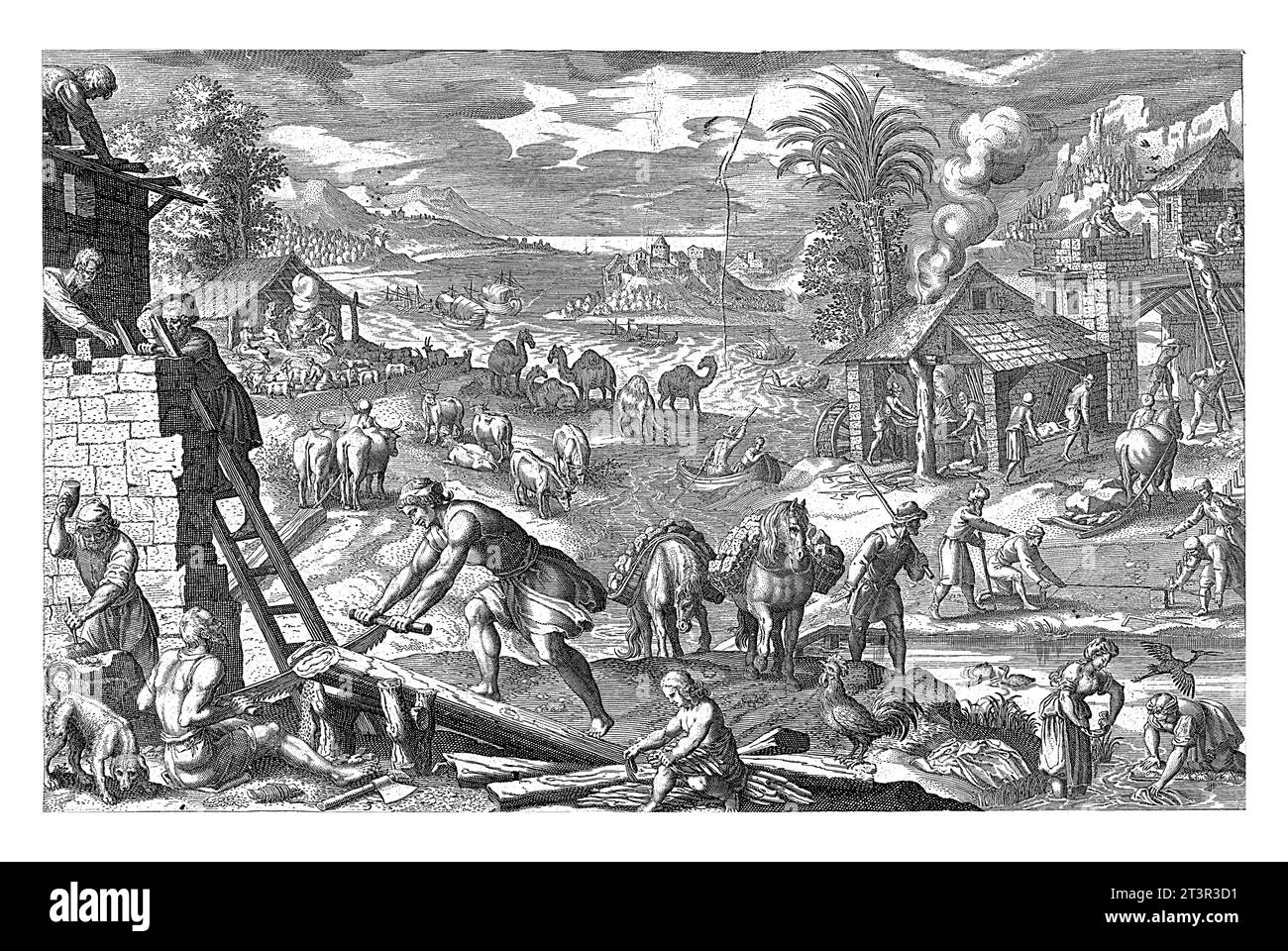 Età del bronzo, anonimo, dopo Antonio tempesta, 1599 - 1649 ci sono diverse attività di costruzione associate all'età del rame o del bronzo. Foto Stock