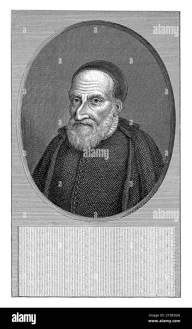 Ritratto di Aldert Volkerts, Pieter Tanje, 1716 - 1761 Ritratto di Aldert Volkerts, ministro mennonita ad Amsterdam. Sotto il suo ritratto c'è un quadruplo Foto Stock