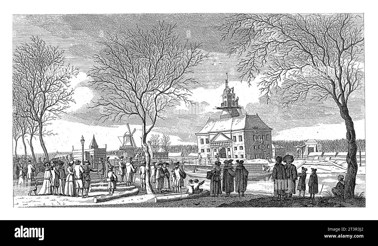 Demolizione del Muiderpoort, visto dal Singelgracht, 1769, Jan Schouten, 1769 persone guardano dall'altra parte del Singelgracht come t Foto Stock