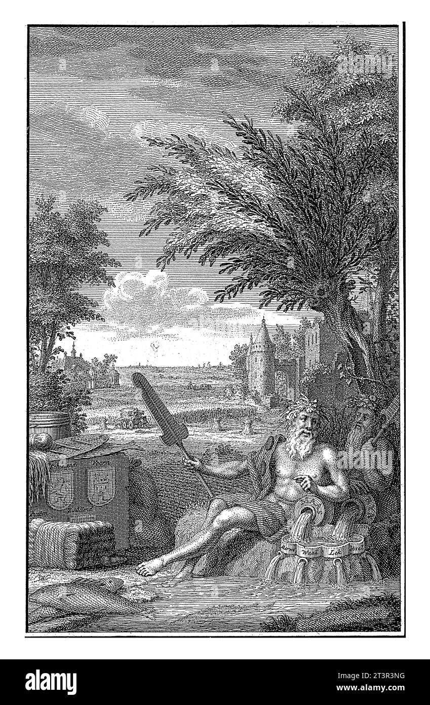 Paesaggio con due divinità fluviali, Jan Caspar Philips, 1749 paesaggio con due divinità fluviali, una di queste punta a due stemmi. Al margine un quattro-l Foto Stock