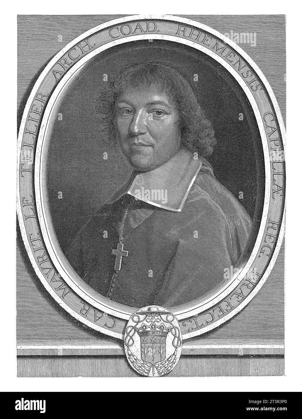 Ritratto di Charles-Maurice le Tellier, Robert Nanteuil, 1670 Ritratto di Charles-Maurice le Tellier come Arcivescovo, in una cornice ovale con testo. Al Foto Stock
