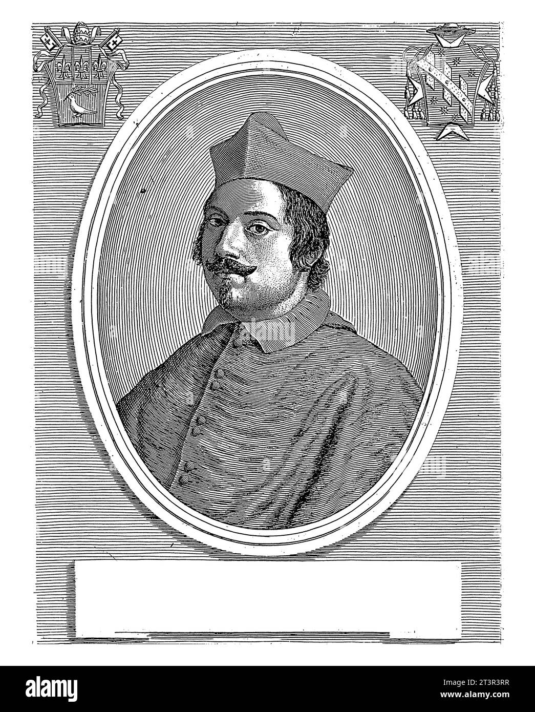 Ritratto del Cardinale Baccio Aldobrandini, Giuseppe Maria Testana, 1658 - 1679 in alto a sinistra e in alto a destra uno stemma. Foto Stock