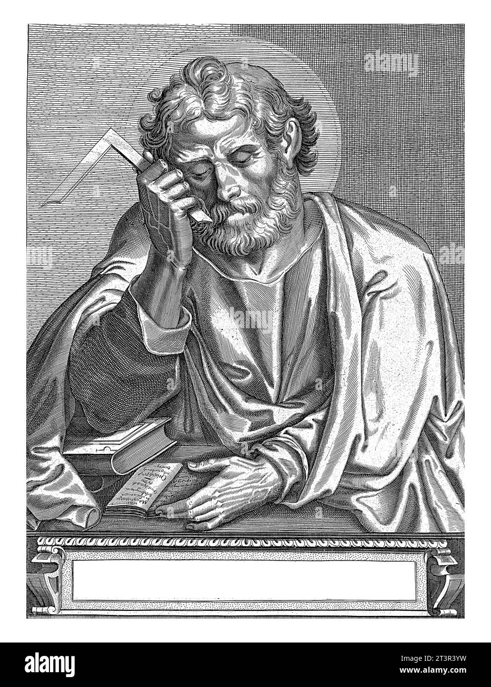 Apostolo Matteo, Egbert van Panderen, c. 1590 - 1637 l'apostolo Matteo, lettura da un libro. Nella mano destra tiene uno strumento da disegno. Foto Stock