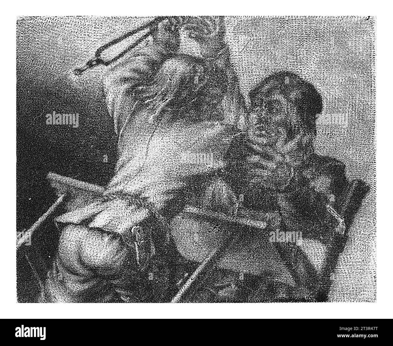 Fighting Men, Jacobus Harrewijn, 1690 The Feeling. Due uomini si stanno combattendo. La stampa fa parte di una serie di cinque stampe con i cinque sensi. Foto Stock