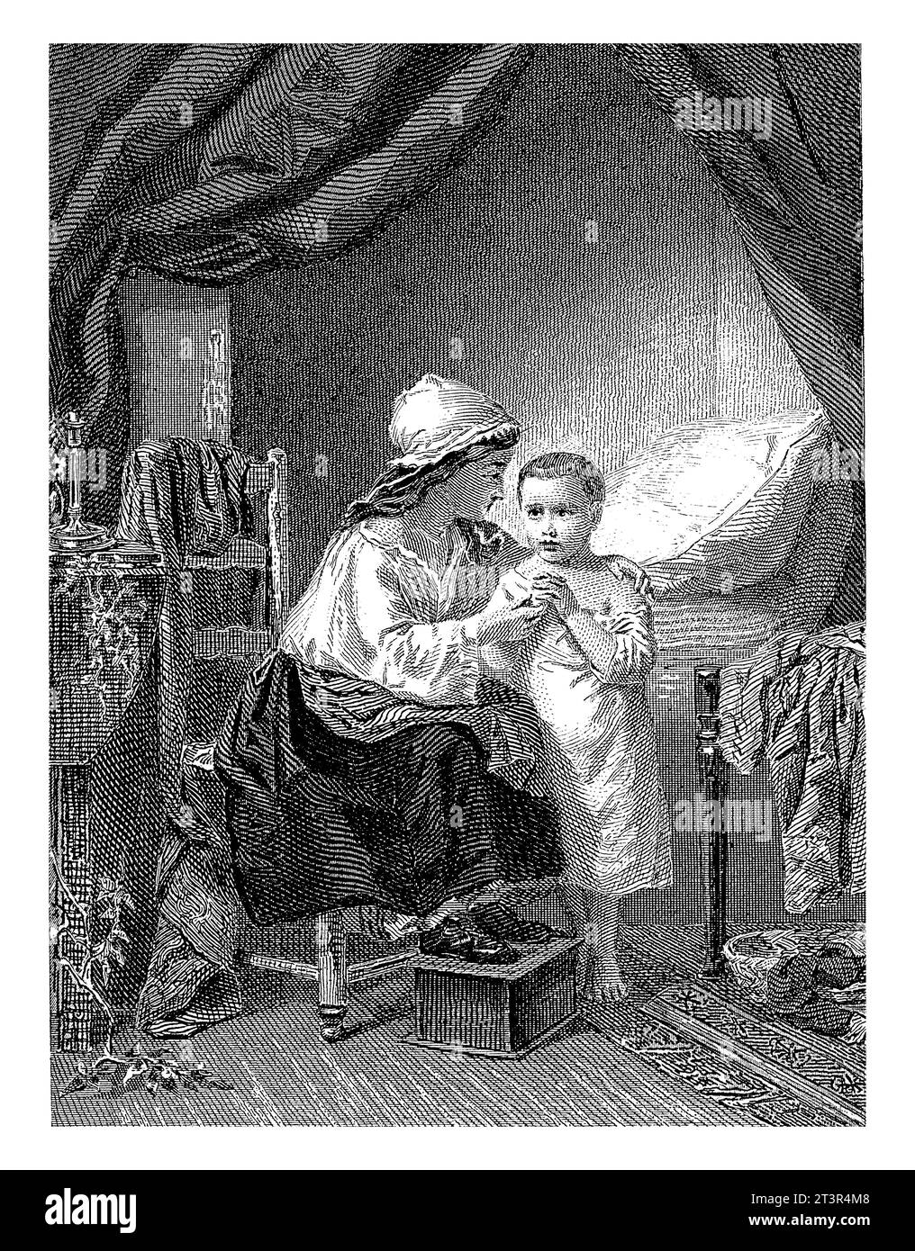 Young Woman and Boy in a Bedroom, Christiaan Lodewijk van Kesteren, dopo Diederik Franciscus Jamin, 1848 - 1897 Foto Stock