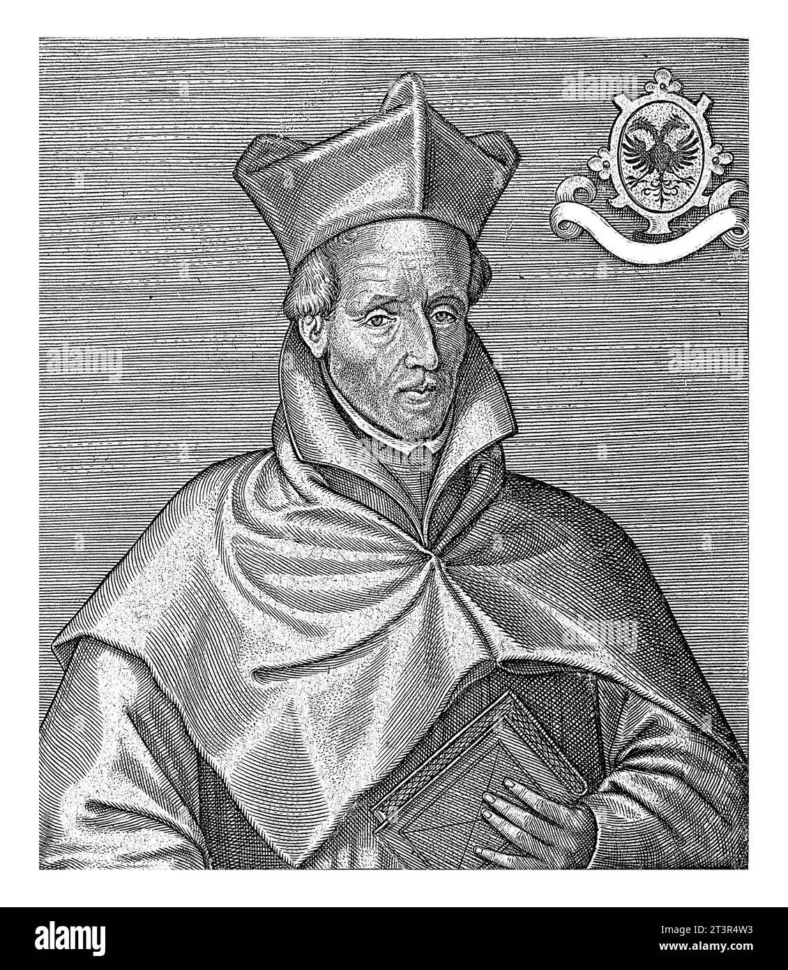 Ritratto di Willem Hessels van Est all'età di 70 anni, Martin Baes, dopo il 1613 - 1637 circa sotto il ritratto il suo nome e la data della morte. Foto Stock