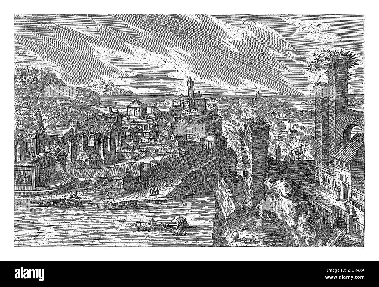 Veduta di una sorgente di un fiume sconosciuto in Grecia, Hendrick van Cleve, 1585 veduta di una sorgente di un fiume sconosciuto in Grecia. Foto Stock