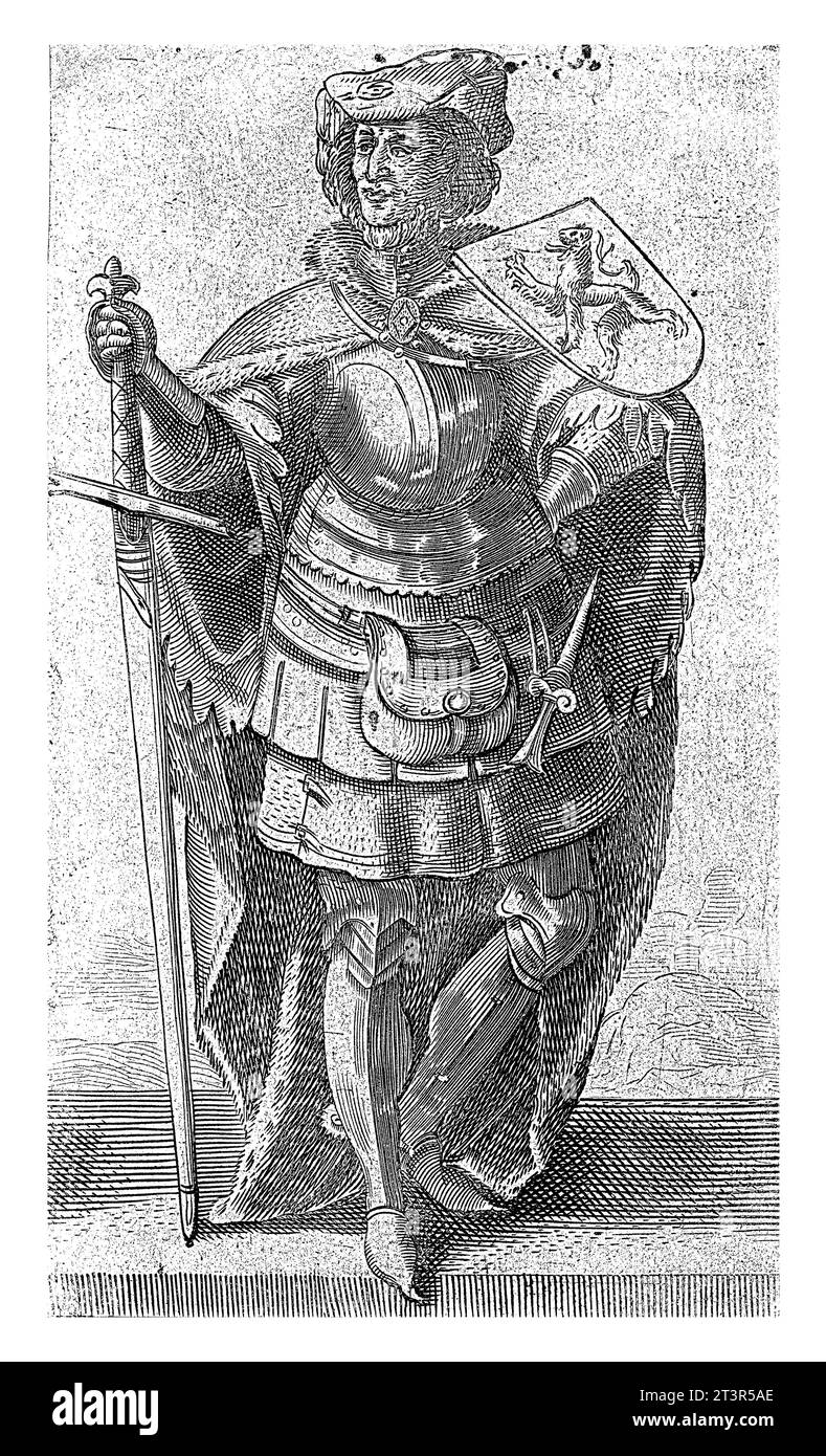 Ritratto di Guglielmo i, Conte d'Olanda, Adriaen Matham, 1620 Ritratto di Guglielmo i, Conte d'Olanda, in armatura con lo stemma di Holl Foto Stock