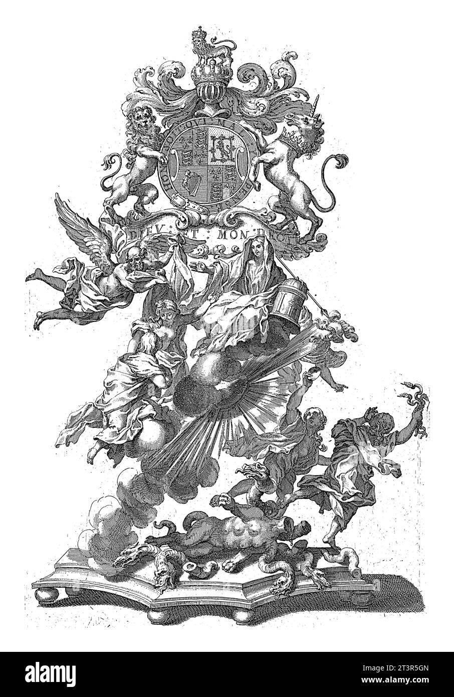 Allegoria del ritorno della Gran Bretagna alla fede cattolica, Arnold van Westerhout, dopo Giovanni Battista Lenardi, 1687 Foto Stock