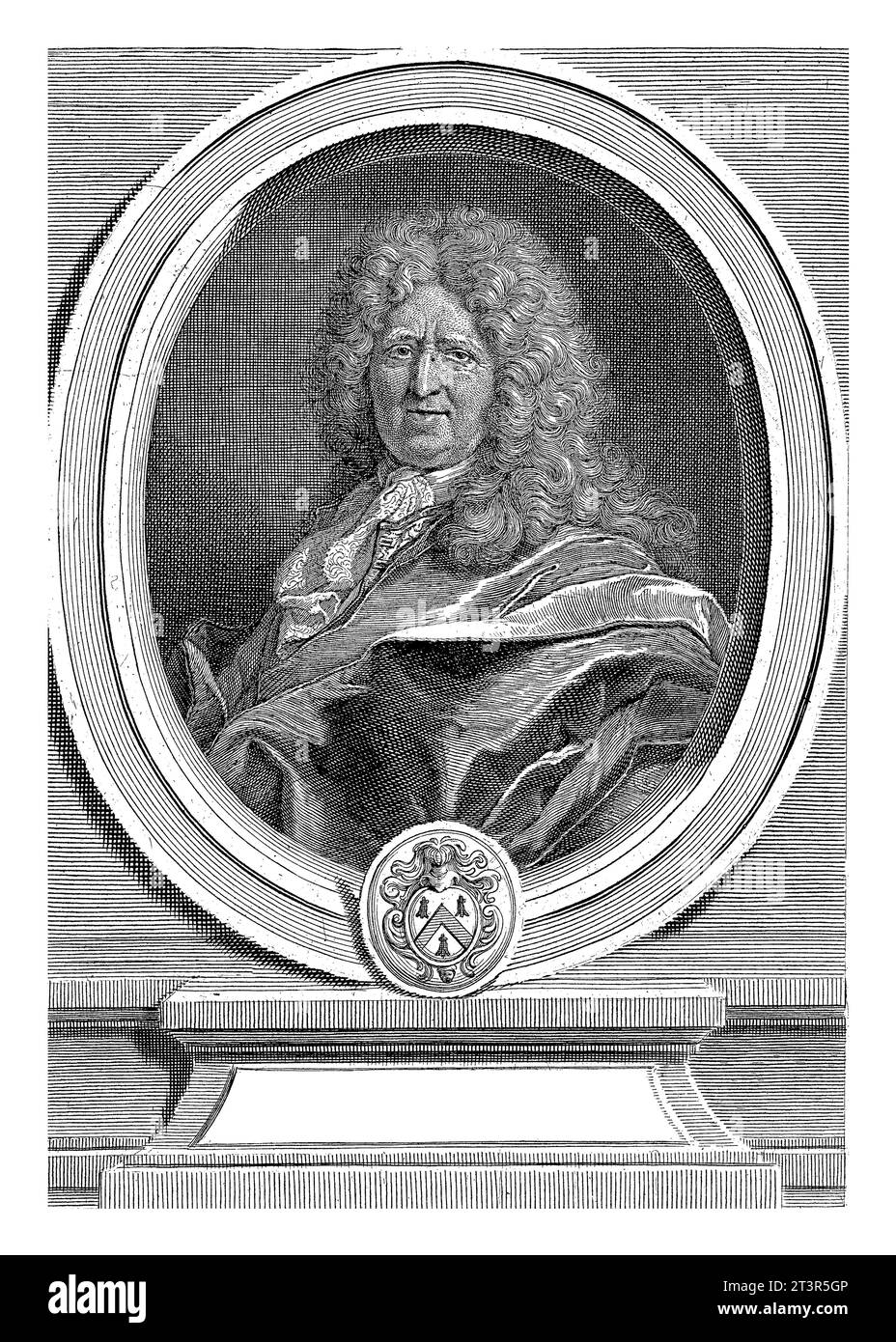 Ritratto di Jean Herault de Gourville, Gerard Edelinck, dopo Hyacinthe Rigaud, 1669 - 1707 Ritratto del diplomatico francese Jean Herault de Gourville Foto Stock