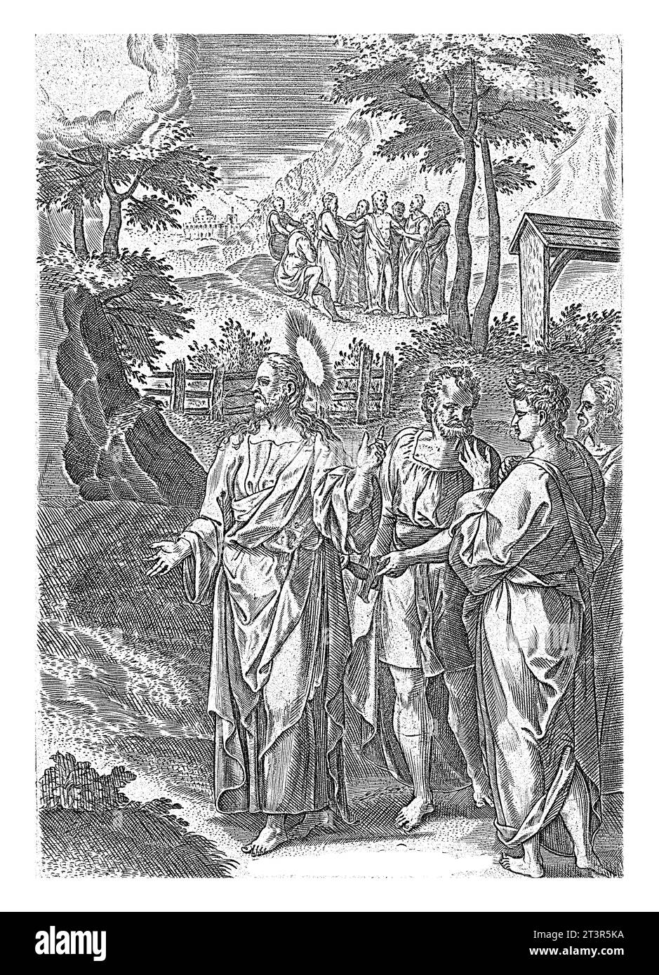 Cristo sul Monte degli Ulivi, Abraham de Bruyn, dopo Crispijn van den Broeck, 1583 illustrazione del libro per la storia di Cristo sul Monte degli Ulivi Foto Stock