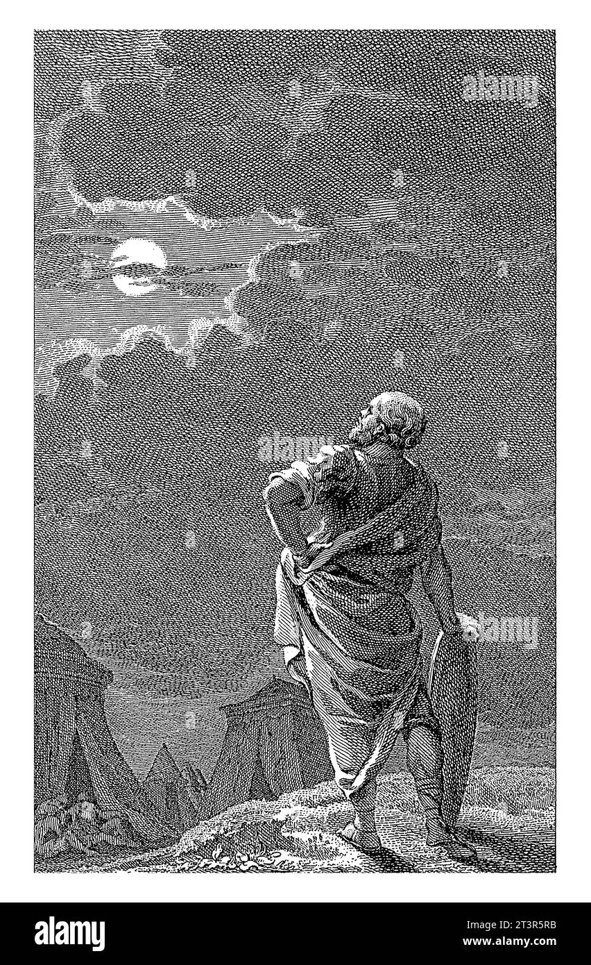 Vista notturna con un soldato in un campo militare, Reinier Vinkeles (i), 1785 Foto Stock