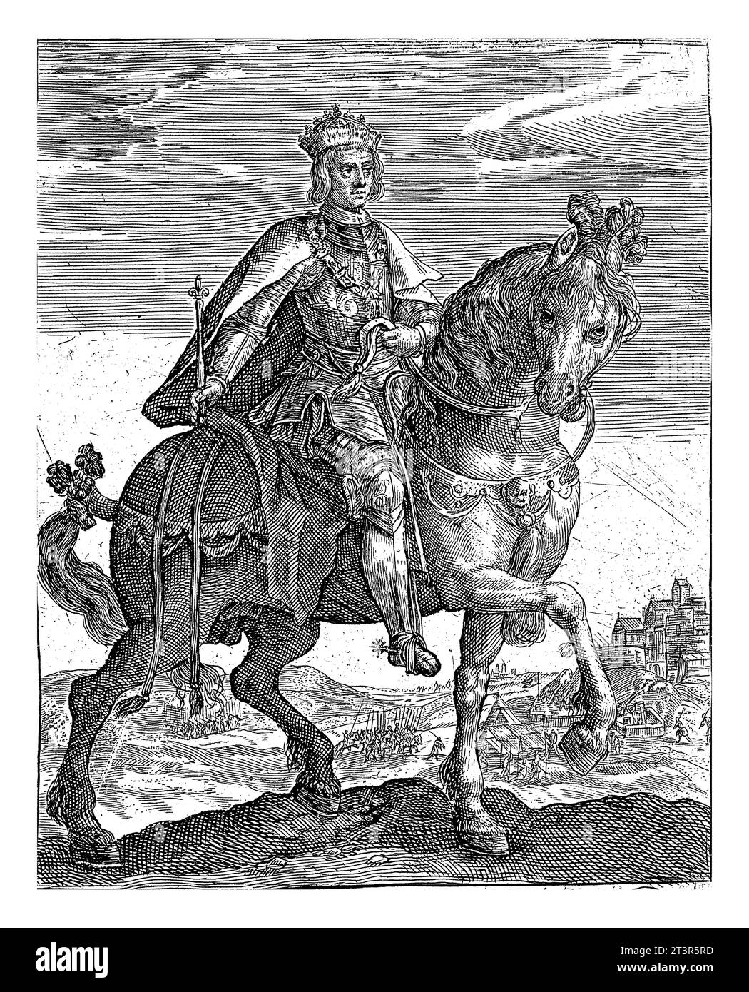 Massimiliano i d'Asburgo a cavallo, Crispijn van de Passe (i), 1604 Massimiliano i d'Asburgo, imperatore romano tedesco, a cavallo. Foto Stock