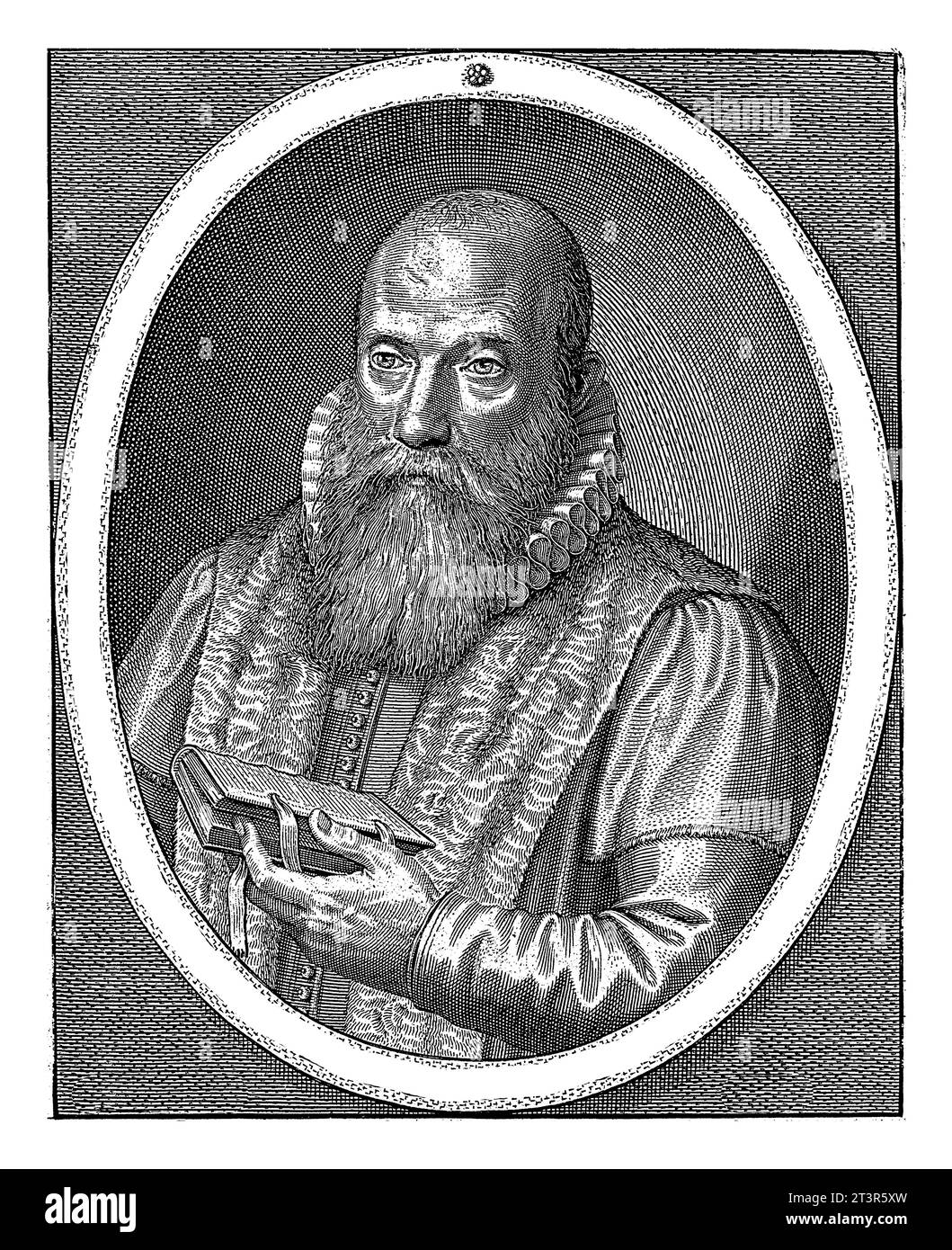 Ritratto di Franciscus Gomarus, Willem Isaacsz. Van Swanenburg, 1608 Ritratto di Franciscus Gomarus in un ovale. Il teologo è raffigurato all'epoca Foto Stock