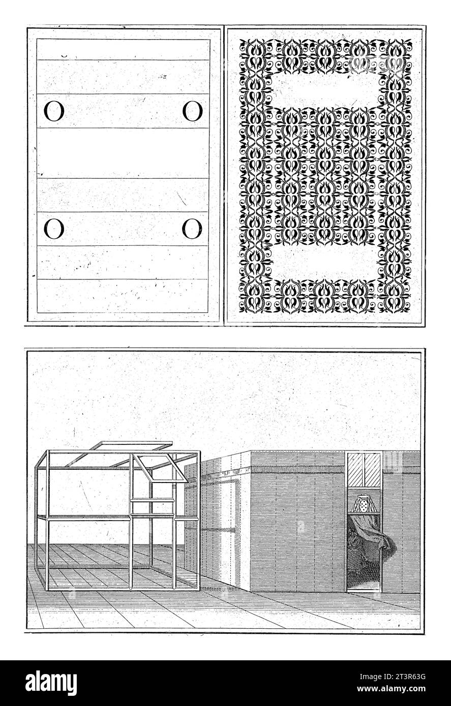 Scheda elettorale per eleggere un papa/cella del Cardinale, Bernard Picart (laboratorio di), 1723 Foglio con due rappresentazioni di oggetti, utilizzati in un conclave. Abov Foto Stock