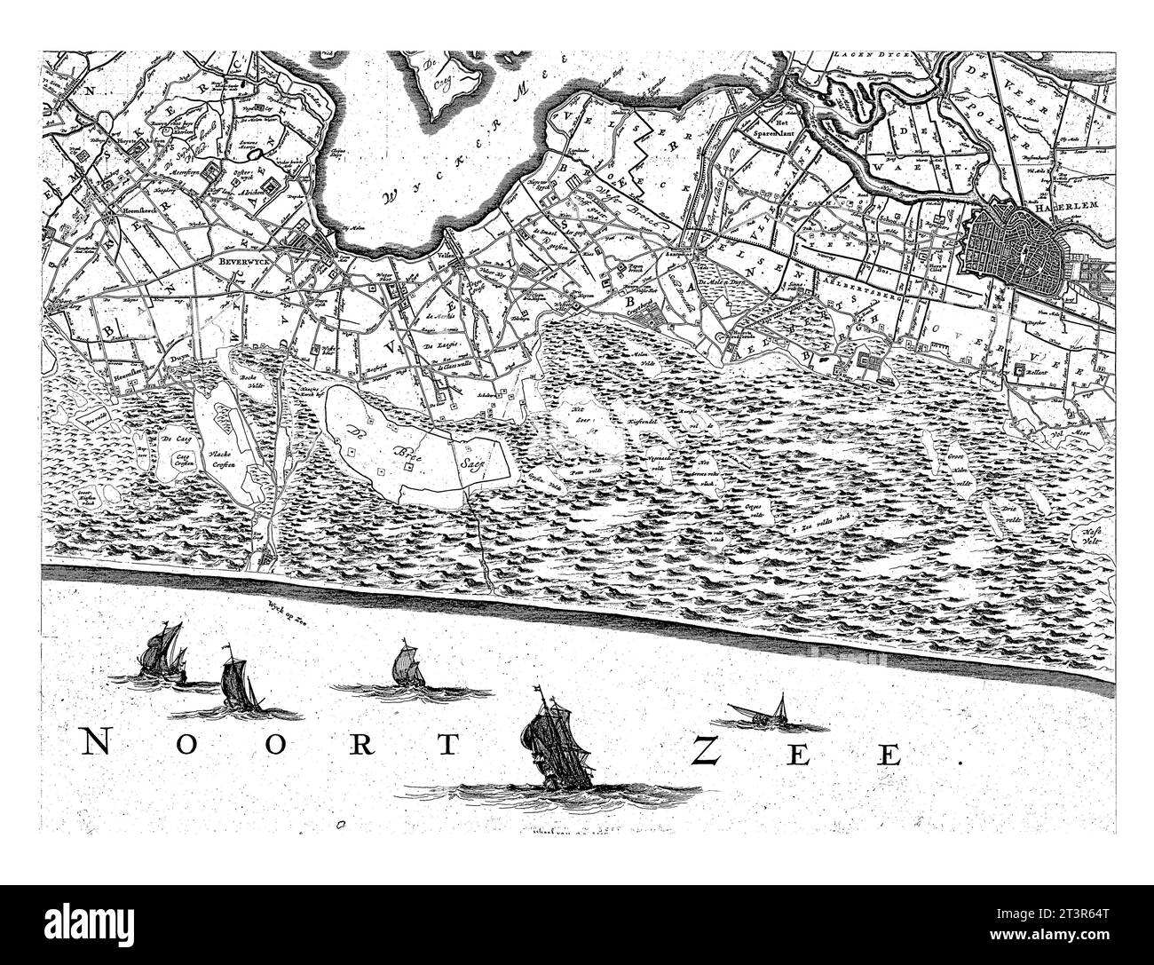 Mappa di Haarlem e dintorni e parte della provincia dell'Olanda settentrionale e parte del Mare del Nord, Coenraet Decker, 1680 - 1811 sedicesima parte di un Foto Stock