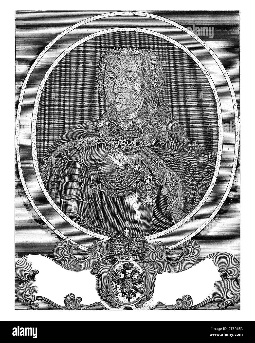 Ritratto di Carlo VII Albrecht, imperatore romano tedesco, Georg Paul Busch, 1742 - 1756, inciso d'epoca. Foto Stock