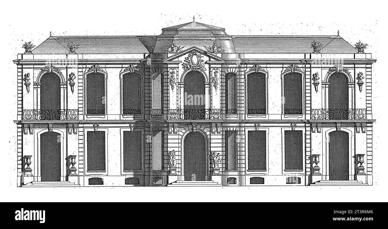 Facciata con archi e balconi, Carl Albert von Lespilliez, dopo Francois de Cuvillies (Sr.), 1745 facciata di una casa di campagna con archi e balconi Foto Stock