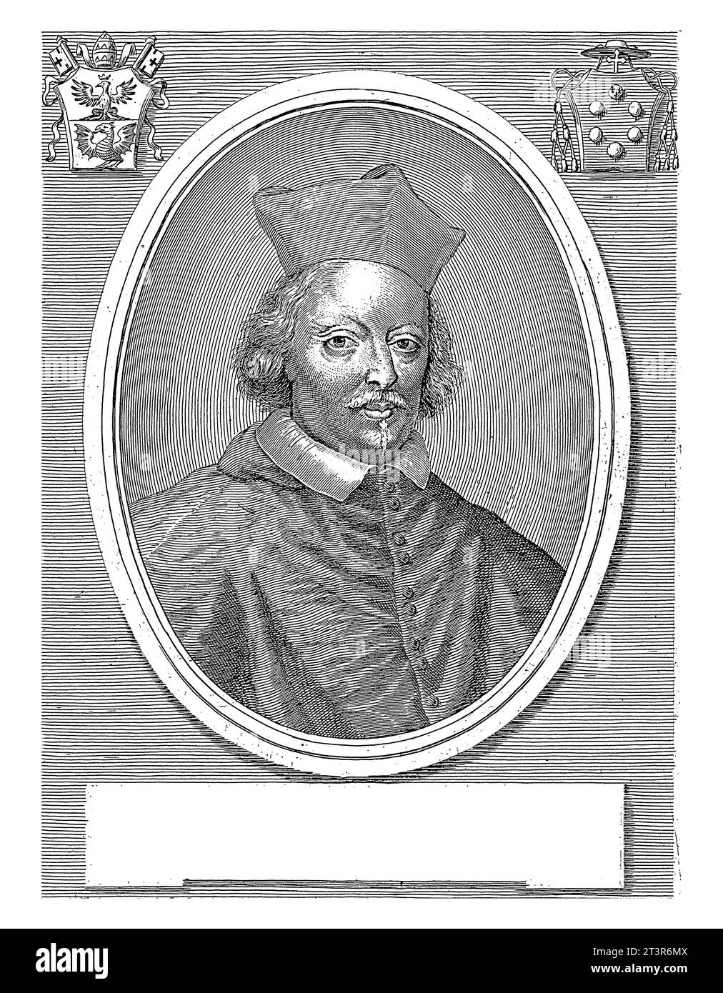 Ritratto del Cardinale Carlo de' Medici, Giuseppe Maria Testana, 1658 - 1679 in alto a sinistra e in alto a destra uno stemma. Foto Stock