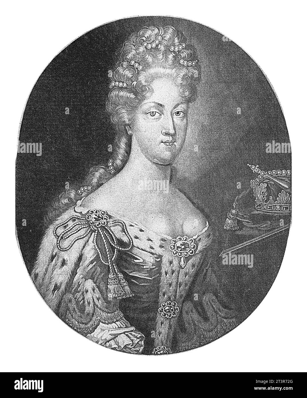 Ritratto di Christina Ewartina van Saksen, Pieter Schenk (i), 1670 - 1713 Christina Ewartina, duchessa di Sassonia con collane di perle nei capelli. Besi Foto Stock