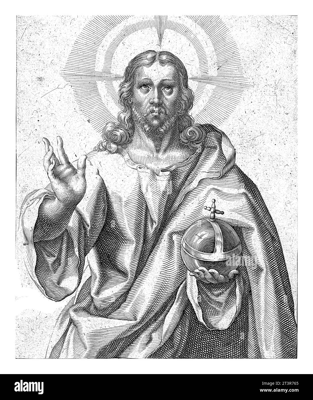 Cristo come Salvator Mundi, Jacob de Gheyn (II) (laboratorio di), dopo Jan Nagel (1570-1616), 1593 - 1597 Cristo, mezza lunghezza, la mano destra rialzata, in t Foto Stock