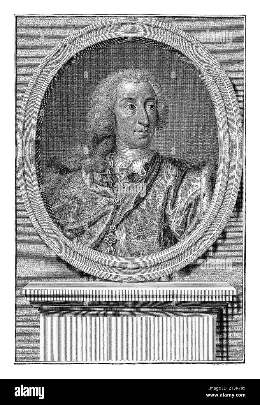 Ritratto dell'imperatore tedesco Carlo VII Alberto, Pieter Tanje, dopo Georg Desmarees, 1752 Ritratto di Carlo VII Alberto, imperatore tedesco. Foto Stock