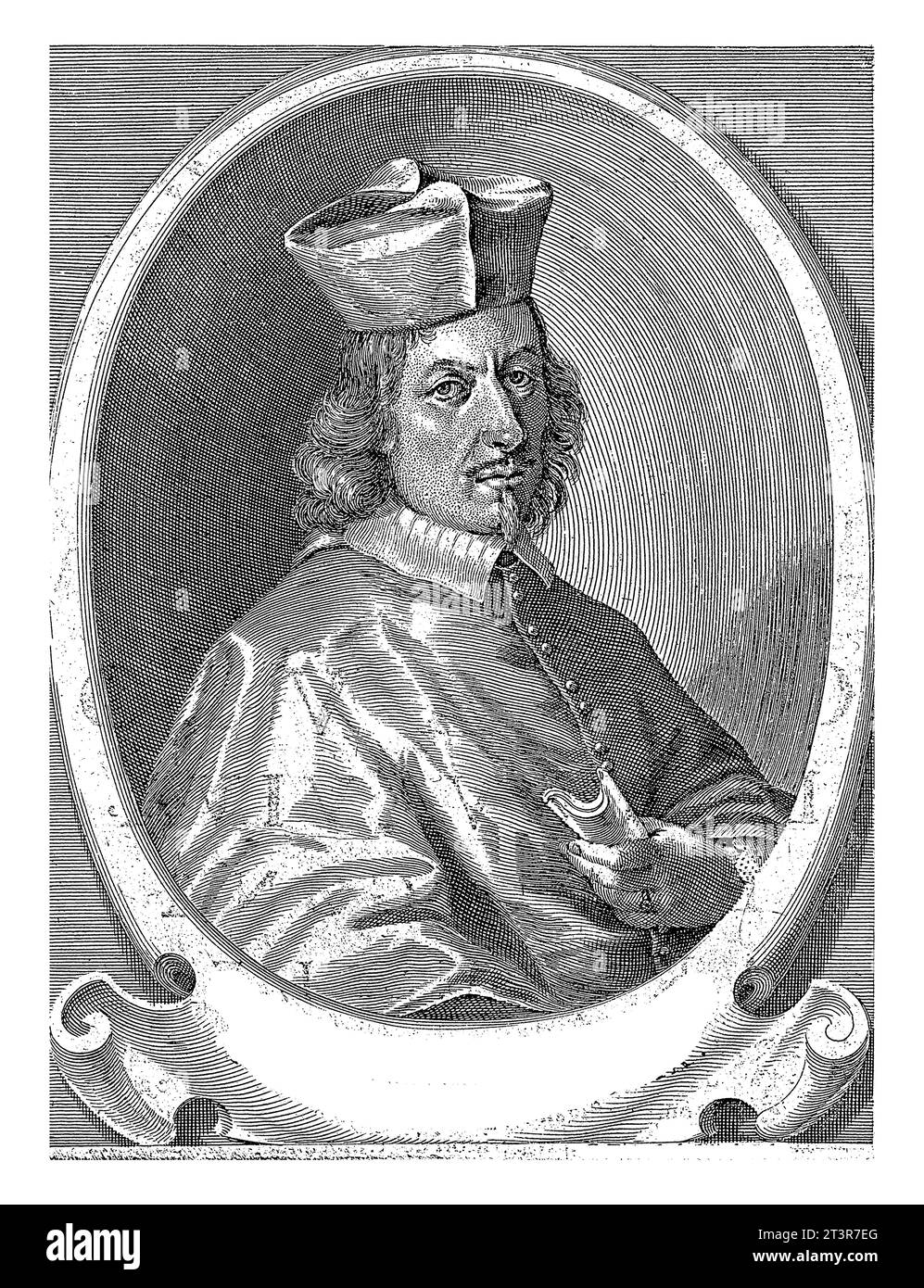 Ritratto del cardinale Ottavio Acquaviva, Giacomo Piccini, 1659, inciso d'epoca. Foto Stock