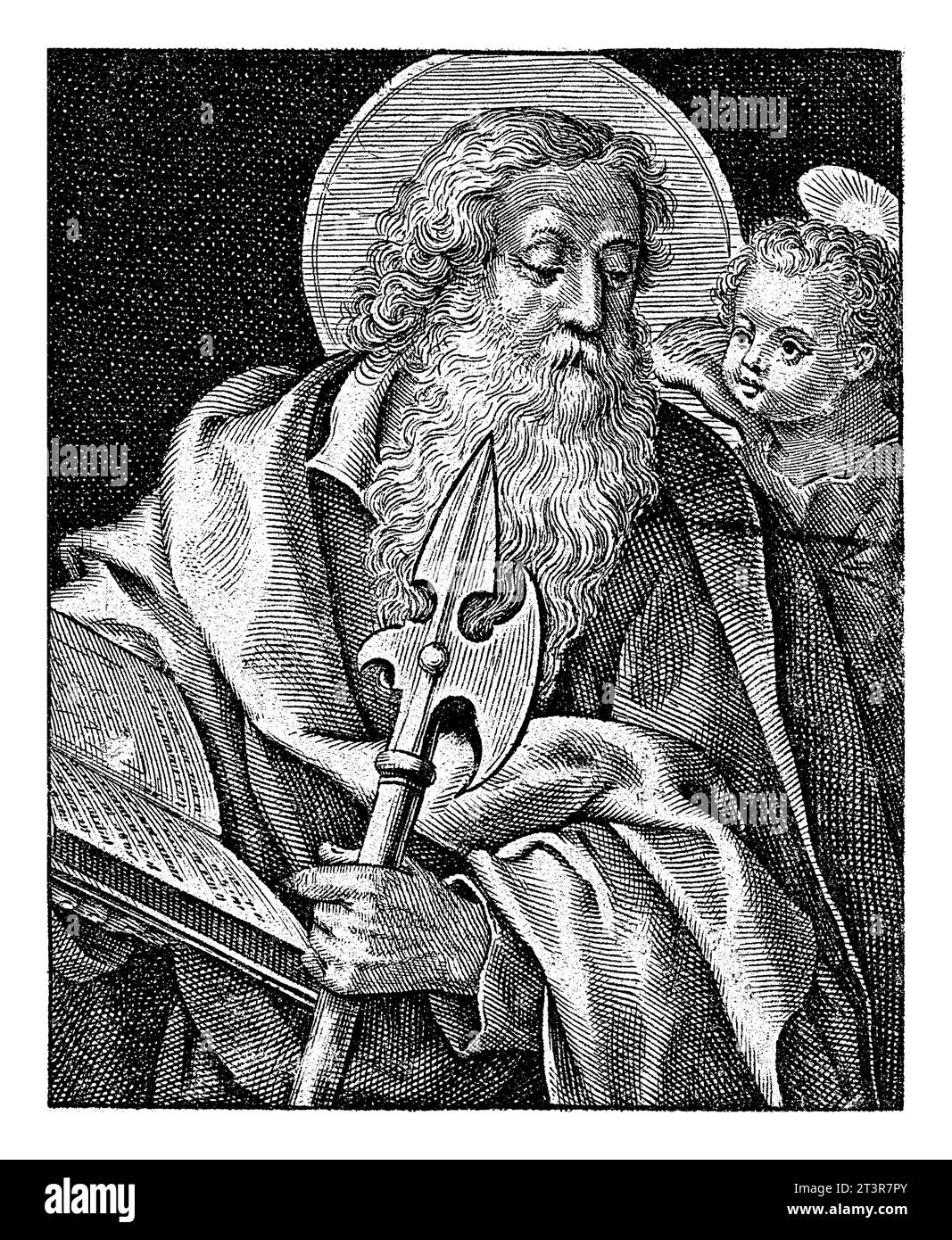 Evangelista Matteo, Antonie Wierix (II), 1676 - 1719 l'evangelista Matteo, con un libro aperto in mano. Foto Stock