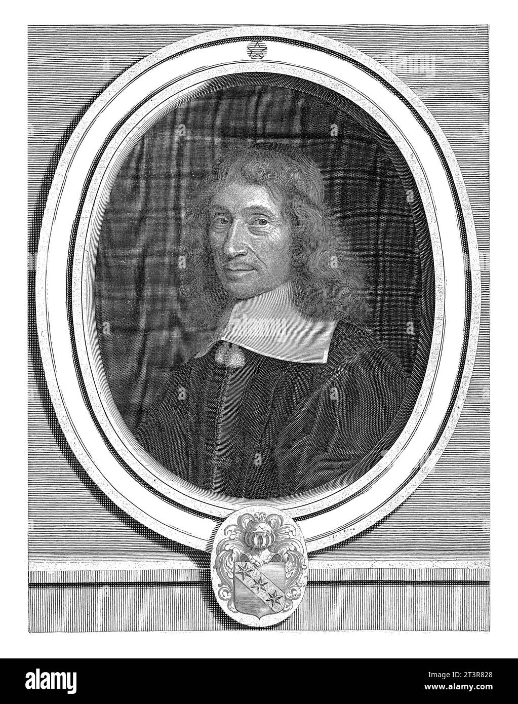 Ritratto di Jean Dorieu, Robert Nanteuil, 1660 Ritratto del magistrato Jean Dorieu in una cornice ovale con testo. In fondo uno stemma. Foto Stock