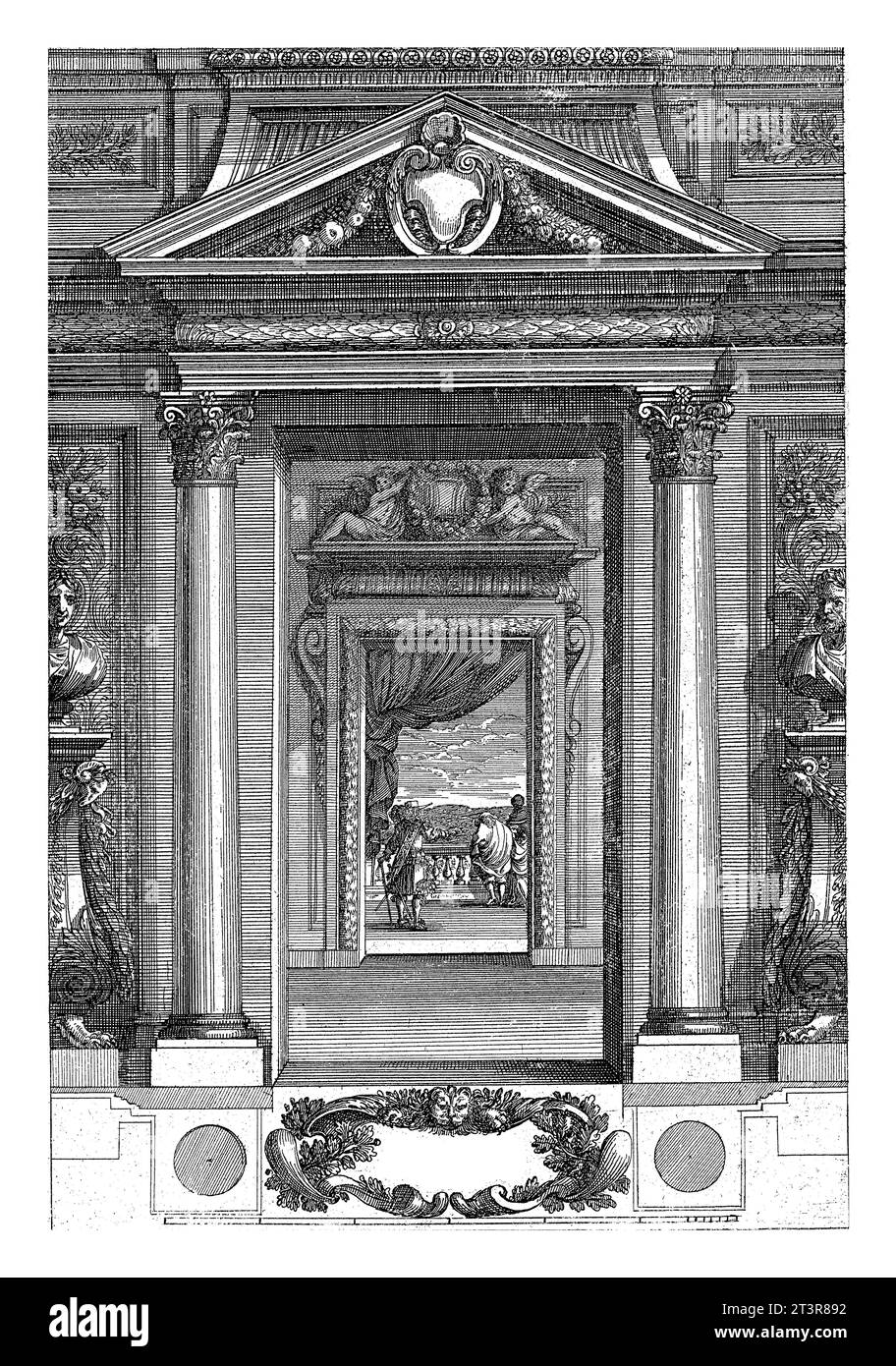 Porta che si affaccia sulla seconda porta, Franz Ertinger, dopo Jean Lepautre, dopo il 1657 - prima del 1678 accanto alla porta ci sono colonne corinzie e lunghe palme Foto Stock