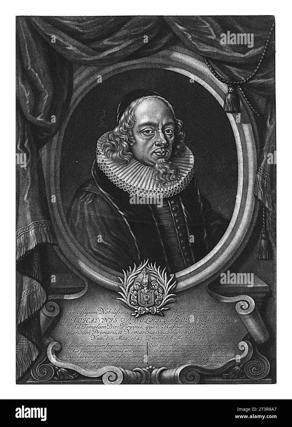 Ritratto di Johann Adolph Bornemann, Gerard Valck, 1698 - 1726, vintage inciso. Foto Stock