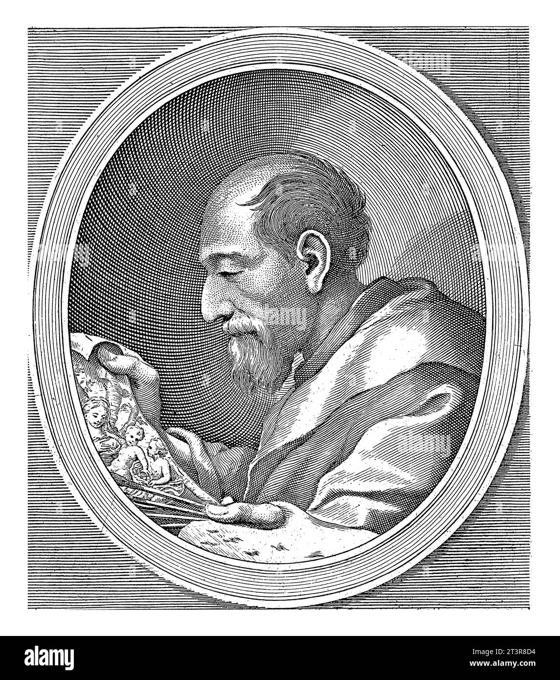 Ritratto del pittore Correggio, Giovanni Francesco Bugatti, dopo A. Besutius, 1600 - 1699 Foto Stock