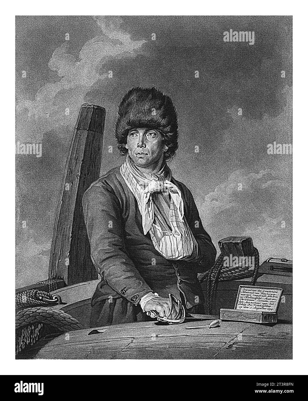 Ritratto di Christiaan Cornelis, Charles Howard Hodges, dopo Jacob Perkois, 1794 - 1796 Christiaan Cornelis in piedi su una nave. Ha il braccio sinistro i Foto Stock