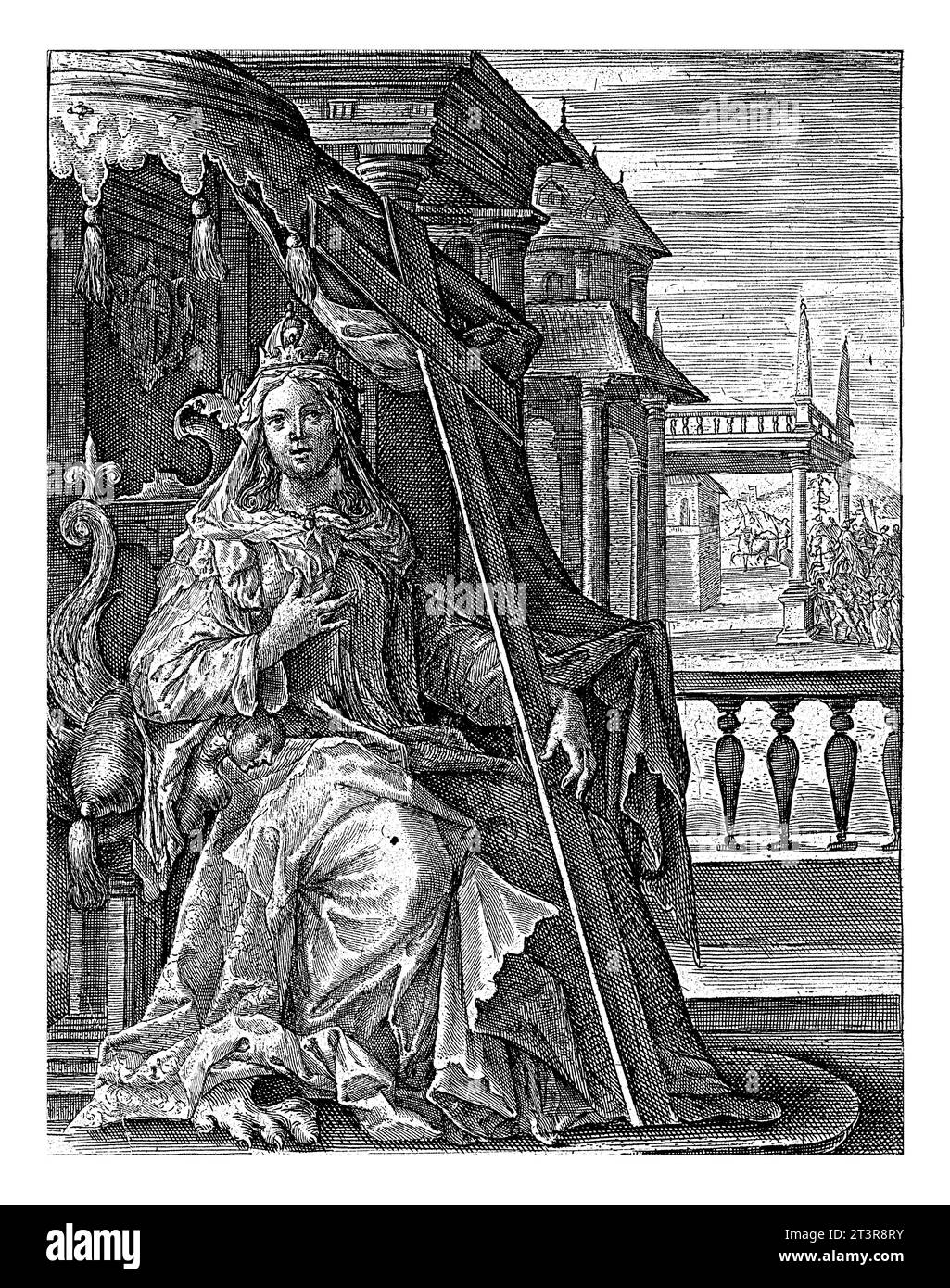 Sant'Elena, Maddalena di Passe, 1574 - 1637 Sant'Elena con la croce in mano, seduta su un trono. Nel margine una didascalia a quattro righe, in due Foto Stock