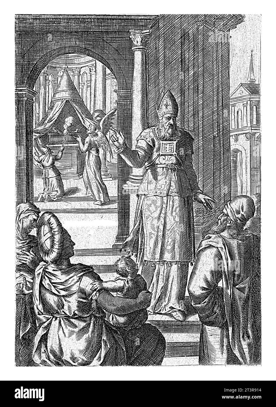 Annuncio della nascita di Johannes, Abraham de Bruyn, dopo Crispijn van den Broeck, 1583 illustrazione di un libro per la storia dell'annuncio di Th Foto Stock