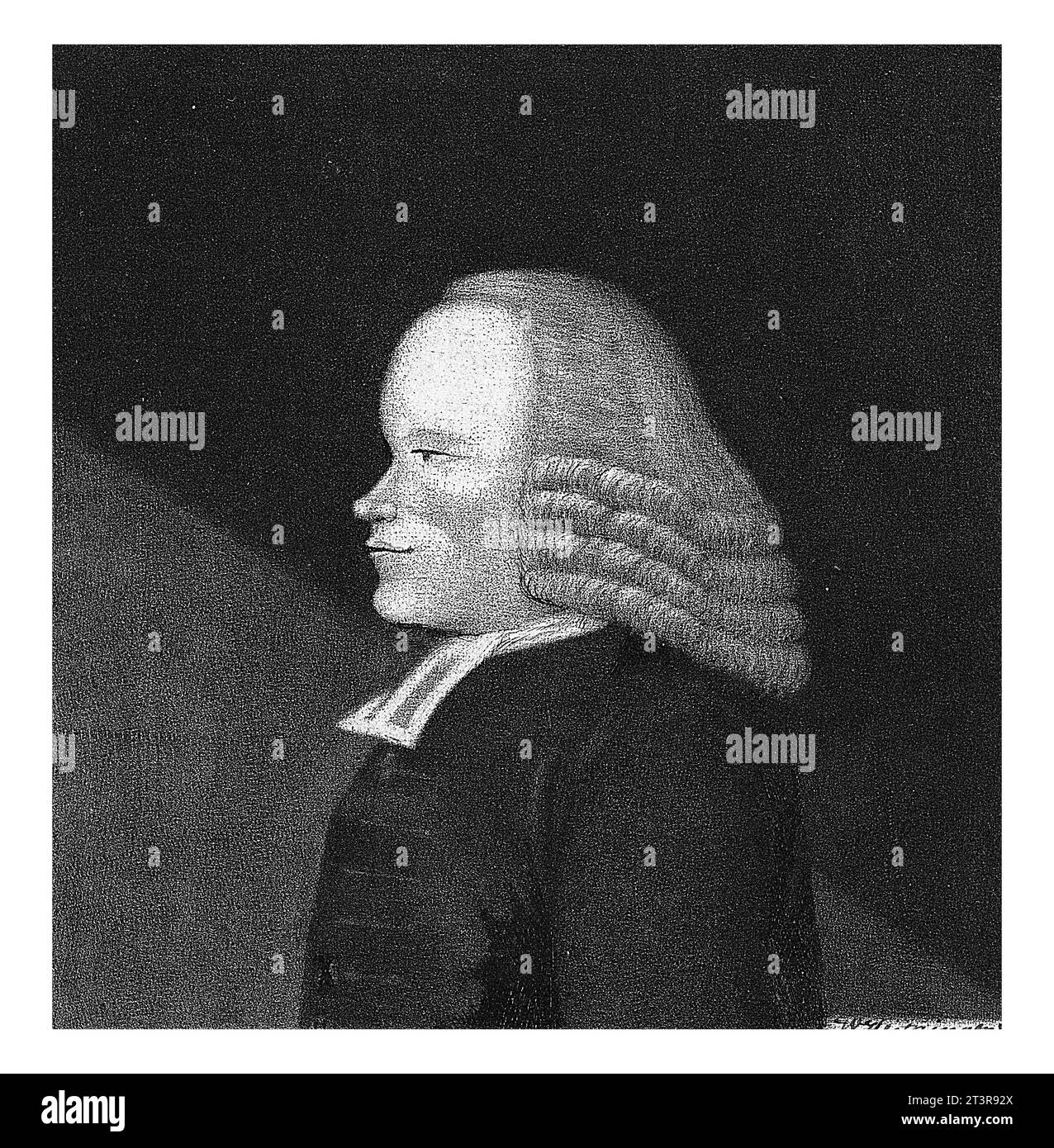 Ritratto di Klaas de Vries, Jan van Heyningen, 1767 il ministro mennonita Klaas de Vries, in profilo. Indossa una parrucca. Foto Stock