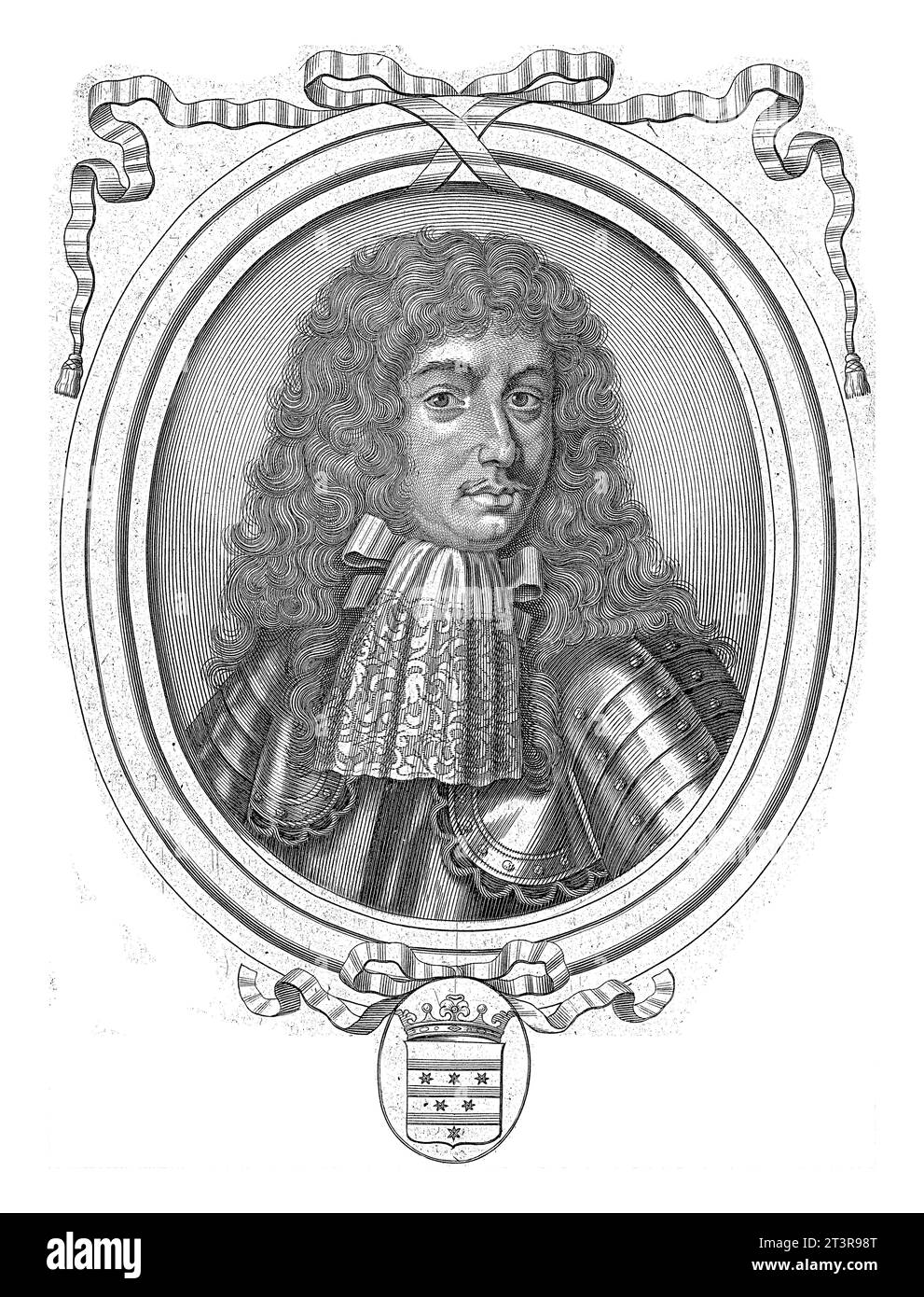 Ritratto del conte Enrico Giovanni Dunnewald, Jacques Blondeau, dopo sconosciuto, 1665 - 1698, inciso d'epoca. Foto Stock