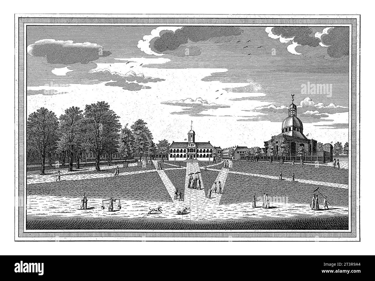 Veduta del Municipio di Batavia, Jacob van der Schley, 1747 - 1779 veduta della piazza del municipio di Batavia, con il municipio al centro e un ch Foto Stock