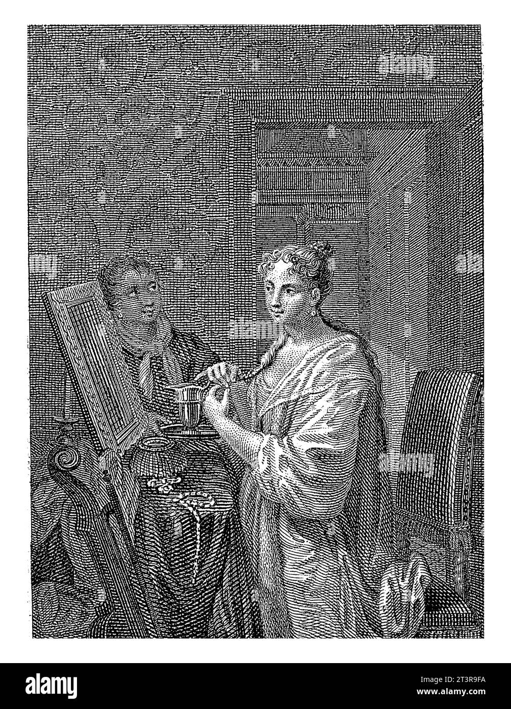 Lady fa il suo bagno, Philippus Velijn, dopo Nicolaus Heideloff, dopo Philip van Dijk, 1819 Una signora davanti a uno specchio fa il suo bagno. Accanto a h Foto Stock