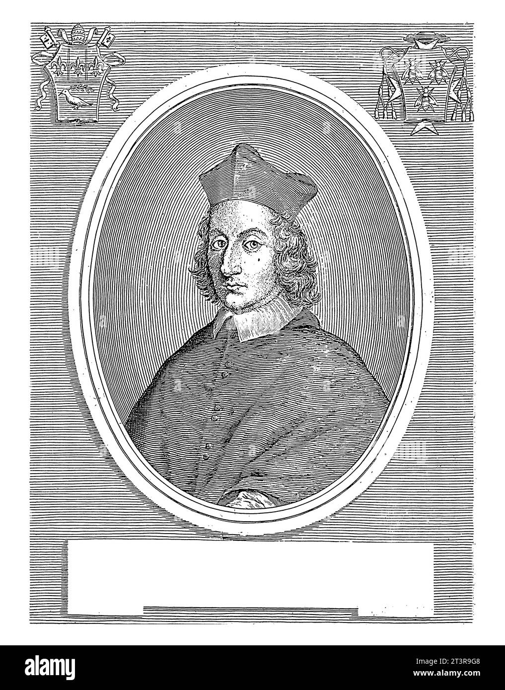 Ritratto del Cardinale Carlo Barberini, Giuseppe Maria Testana, 1658 - 1679 in alto a sinistra e in alto a destra uno stemma. Foto Stock