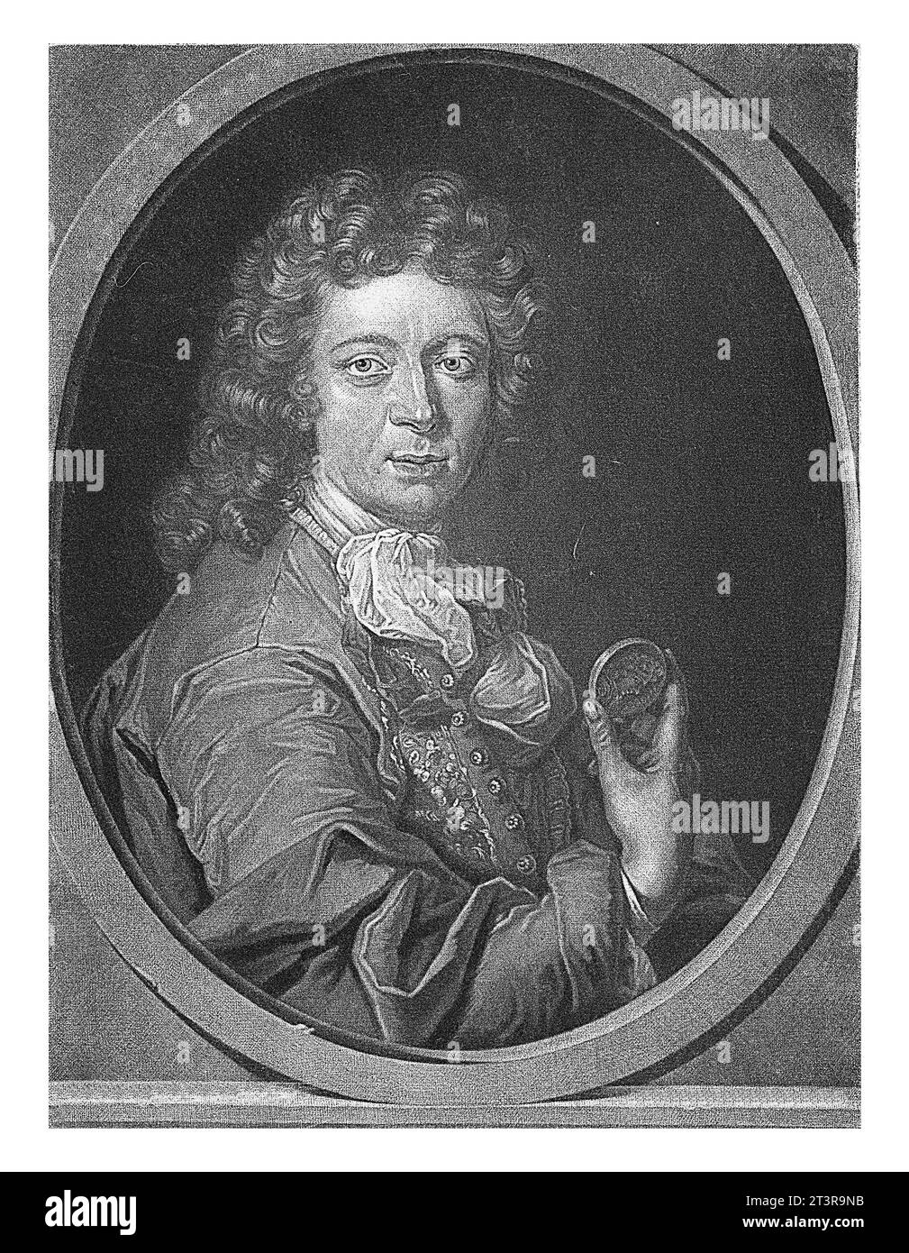 Ritratto di Christian Wermuth, Pieter Schenk (i), 1701 la medaglia Christian Wermuth con una medaglia in mano. Foto Stock
