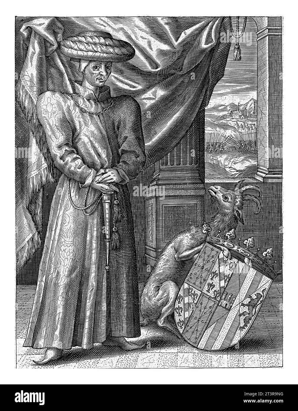 Ritratto di Giovanni III di Navarra, anonimo, c. 1550 - c. 1600 Giovanni, re di Navarra. In piedi, ai suoi piedi, davanti a un pilastro drappeggiato. Foto Stock
