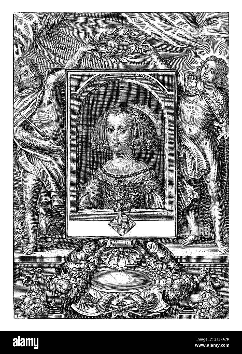 Ritratto di Maria Anna d'Austria, Regina di Spagna, Frederik Bouttats (il Vecchio), 1649 - 1676 Un ritratto in una nicchia ad arco di Maria Anna d'Austria, Foto Stock